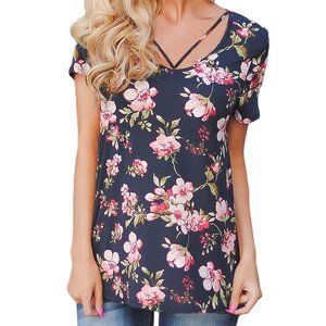 Strappy V neck floral top